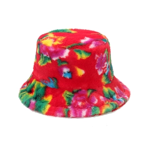 Chapeau bob en fausse fourrure de lapin à imprimé pivoine rouge pour l'hiver