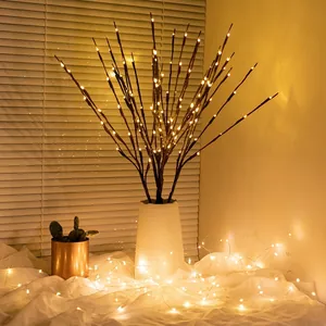 LED Willow Branch Lights Artificial Bendable Twig String Lamp Battery Operated For Home Bedroom Party Wedding Decor Nordic Style