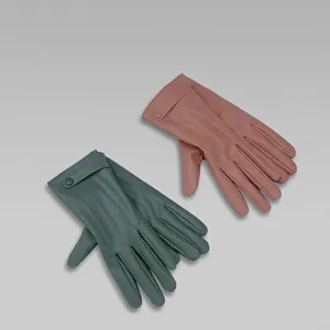 Guanti invernali da donna in pelle PU rosa e verde con fodera calda e funzione touch screen