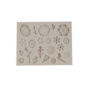 Grey silicone sunflower and rose floral fondant cake mold for DIY baking and decoration
