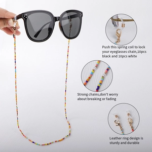 Rainbow glass bead eyeglass chain with secure metal lobster clasps and rubber loops