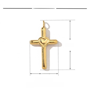 Detaillierte Größenangaben für einen 21 mm Gold-Edelstahl-Kreuz-Herz-Anhänger