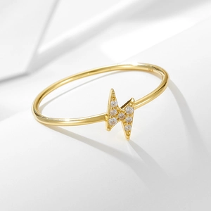 Minimalist 925 sterling silver lightning bolt ring with gold plating and sparkling zircon