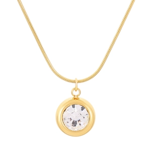 Elegant gold snake chain necklace featuring a minimalist round pendant with a sparkling crystal