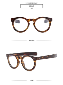 Detailed views of classic round tortoiseshell frames showing front and side profile