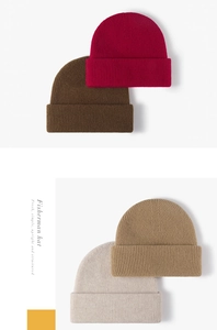 Detailed knit texture and color options for the double-layer Merino wool beanie