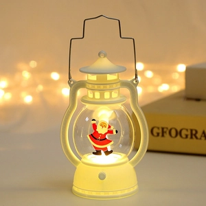 Vintage Christmas LED lantern with Santa Claus pattern and warm bokeh lighting effects