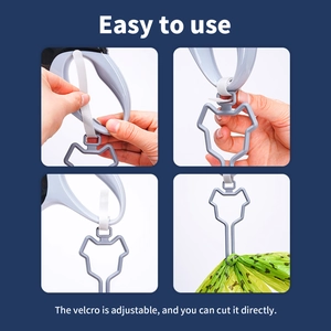 Step-by-step guide showing how to attach the hands-free pet poop bag holder to a leash.