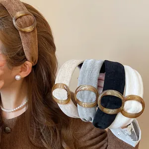 Cerchietto In Tessuto Vintage Con Anello In Acrilico Largo Antiscivolo Fascia Per Capelli Da Donna Moda Stile Retrò