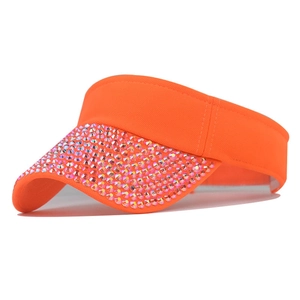 Visiera parasole arancione brillante con strass AB scintillanti e tessuto a rete
