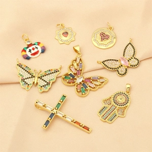 18K Gold Plated Copper Charms Cubic Zirconia Enamel Evil Eye Hamsa Hand Cross Butterfly Pendants For DIY Jewelry Making