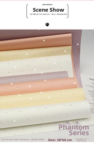 Close-up of Phantom Series flower wrapping paper with glitter rhinestones on cotton fabric