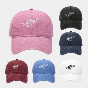 Unisex distressed washed cotton baseball caps with drum gesture embroidery in six colors