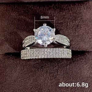 Luxe vintage 8mm moissanite trouwring set met zes-poot zetting en glanzende ringen