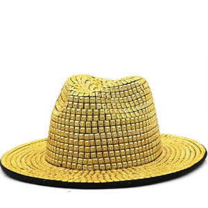 Luxury Gold Silver Metal Rivet Fedora Hat Wide Brim Cotton Blend Vintage Jazz Cap For Stage Party Club Men Women