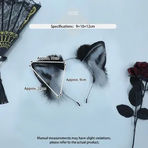 Ragdoll cat ear headband in black and grey for cosplay with metal rings decoration