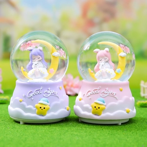 Luminous crystal ball music box with rotating moon and rabbit for bedroom decor