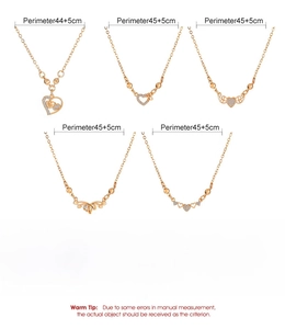 Detailed size chart for heart necklaces featuring copper material and rose gold finish