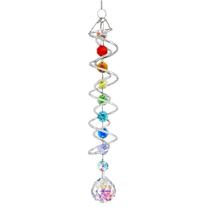 3D spiral wind spinner with colorful crystal beads and a large faceted prism ball