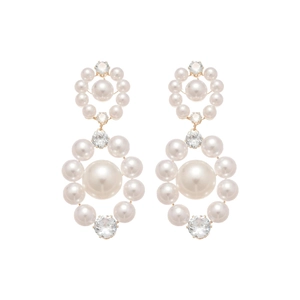 Boucles d'oreilles vintage en perles et oxydes de zirconium ronds dorés pour femmes