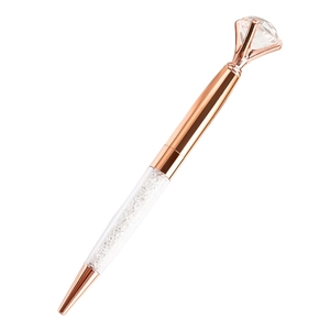 Elegant rose gold ballpoint pen featuring a large crystal diamond top and glitter fill