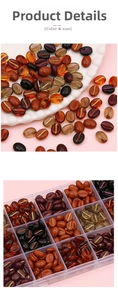 Macro detail of acrylic coffee bean beads with gold gilding for DIY jewelry making