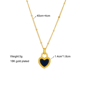 Minimalist 18K gold plated necklace with black heart pendant and elegant golden chain
