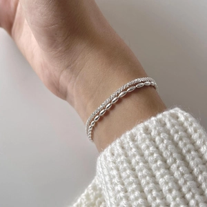 Elegant S925 sterling silver double layer chain bracelet with shimmering beads for women