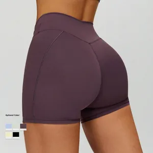 Pantaloncini da yoga a vita alta con effetto push-up in viola scuro per il fitness