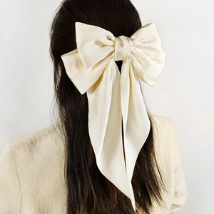 Satin Bow Hair Clip Large Ribbon Streamers Automatic Spring Barrette French Retro Elegant Hair Accessory For Women