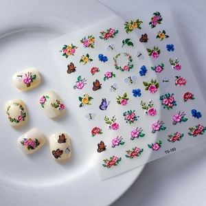 5D embossed nail art stickers featuring colorful floral and butterfly patterns TS-183