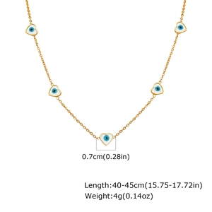 Detail view of heart evil eye necklace with dimensions 40-45cm length and 0.7cm pendant