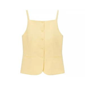 Yellow button-down tank top in suit fabric for women, clean flat lay front view