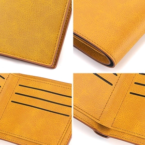 Men's yellow leather horizontal bifold wallet with vintage texture and card slots