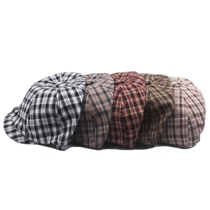 Group of five plaid cotton newsboy caps in various colors for casual outdoor wear