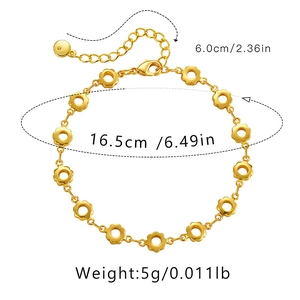 Detail view of 18K gold plated floral chain bracelet with 16.5cm length and 6cm extension