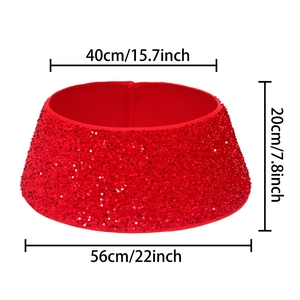 Cache-pied de sapin de Noël rouge à paillettes avec dimensions de 40 cm et 56 cm