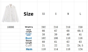 Detailed size chart for hollow embroidery shirt including length and bust measurements