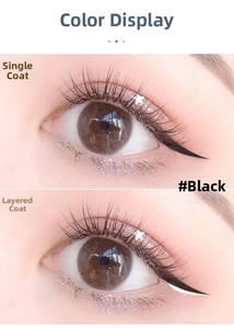 Detail of waterproof black eyeliner showing single and double coat effects on eyelids
