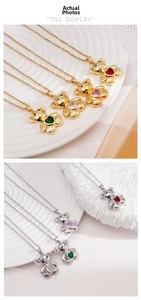 Detail showing 3D bear necklaces with heart-shaped zircons in gold and silver finishes
