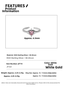 Detailed view of S925 sterling silver ring with 6.5mm pink heart zircon inlay