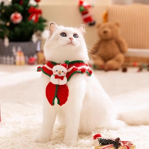 Festive Christmas knit collar for cats and dogs featuring a white snowman design