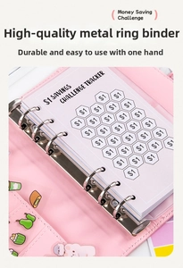 Pink A6 crocodile PU binder showing 6-hole metal ring and $1 savings challenge tracker page