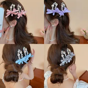 Pince À Cheveux Noeud En Strass Alliage Cristal Ruban Satin Clip Latéral Style Coréen Élégant Femmes