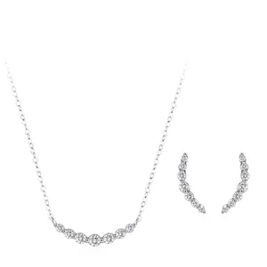 925 Sterling Silver Smile Line Jewelry Set With Zirconia Minimalist Arc Necklace And Arc Earrings For Women Party Jewelry