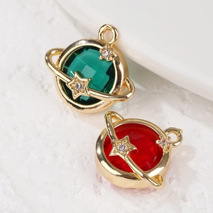 Planet-shaped Saturn pendants with colorful faceted gems and sparkling star details