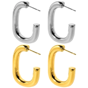 Sleek C-shaped 304 stainless steel hoop earrings in gold and silver finish