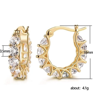 U-shaped gold hoop earrings with full pave cubic zirconia, 18mm diameter stylish jewelry