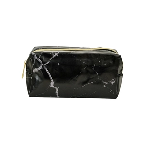 Large capacity pencil case with black marble pattern and elegant golden zipper detail