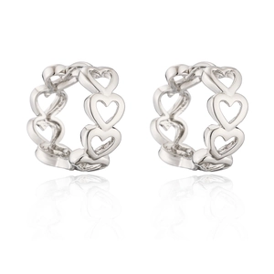 Minimalist silver heart hollow-out hoop earrings with elegant mirror reflection